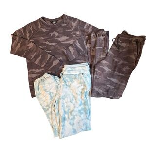 Athleta Girl Camo Printed Tie Dye Lot Of 3 Black Blue Top Joggers Size L 12